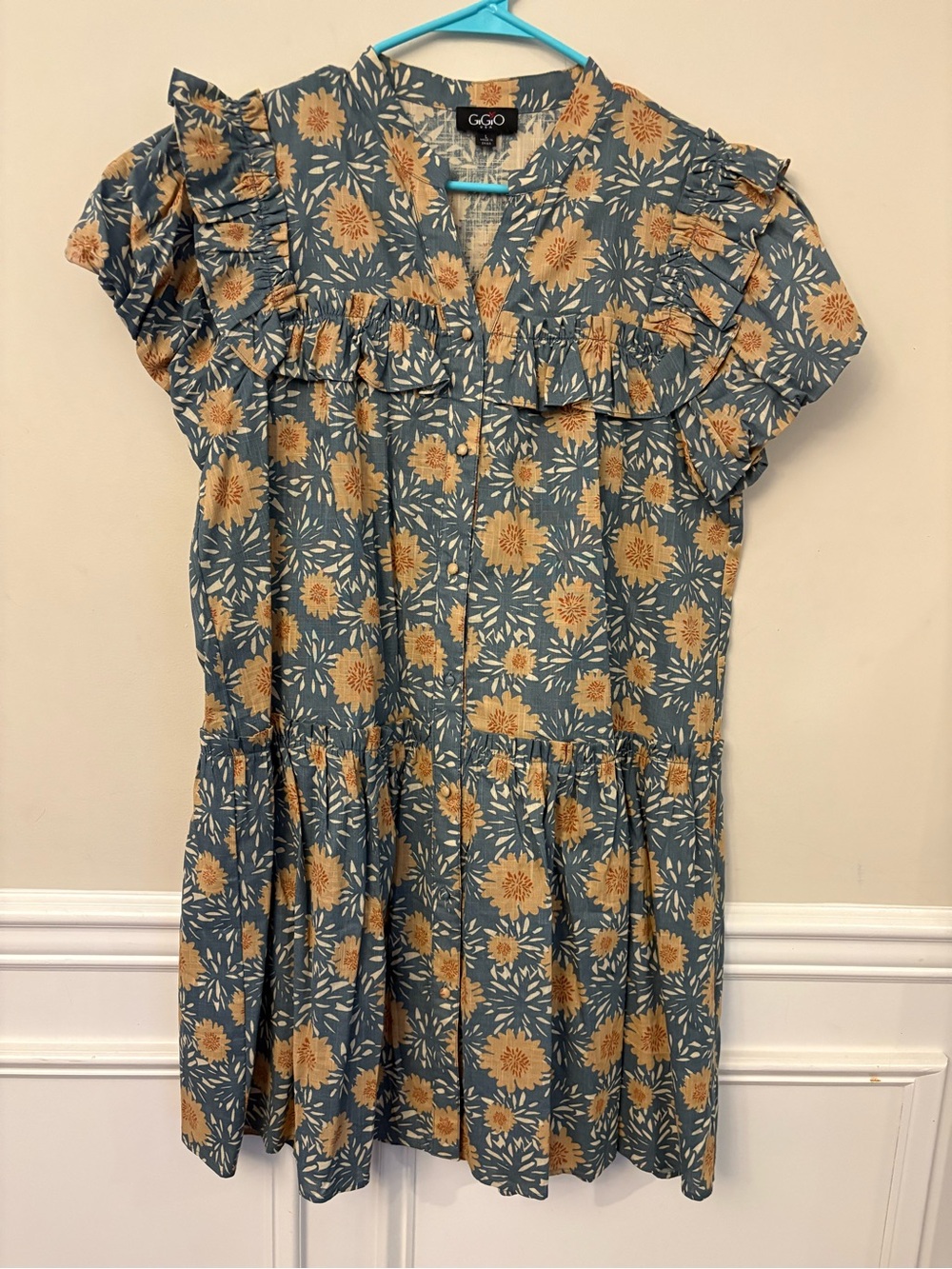 GGO Floral Ruffle Mini Dress in Blue and Yellow